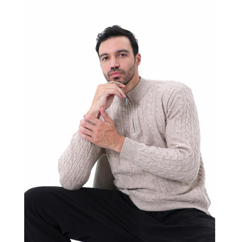 100% Kaschmir Gewebter Halbzip-Pullover