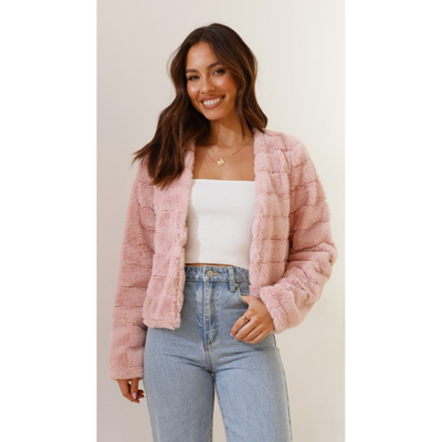 Chic Moderne Damenjacke aus Kunstfell – Luxuriöser Cropped-Stil