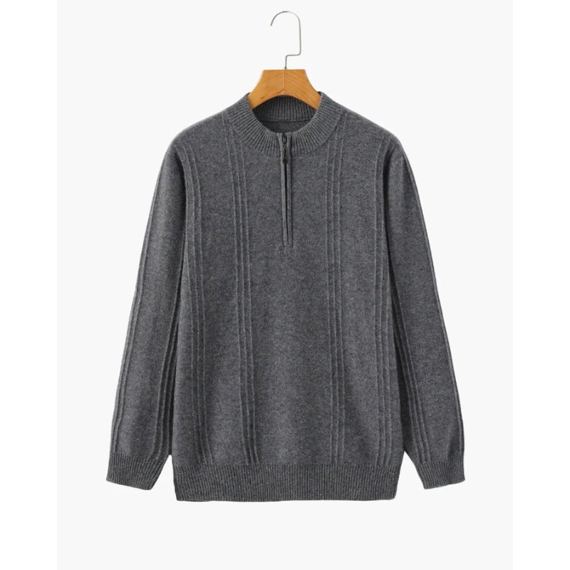 100% Kaschmir Gerippter Half-Zip Pullover