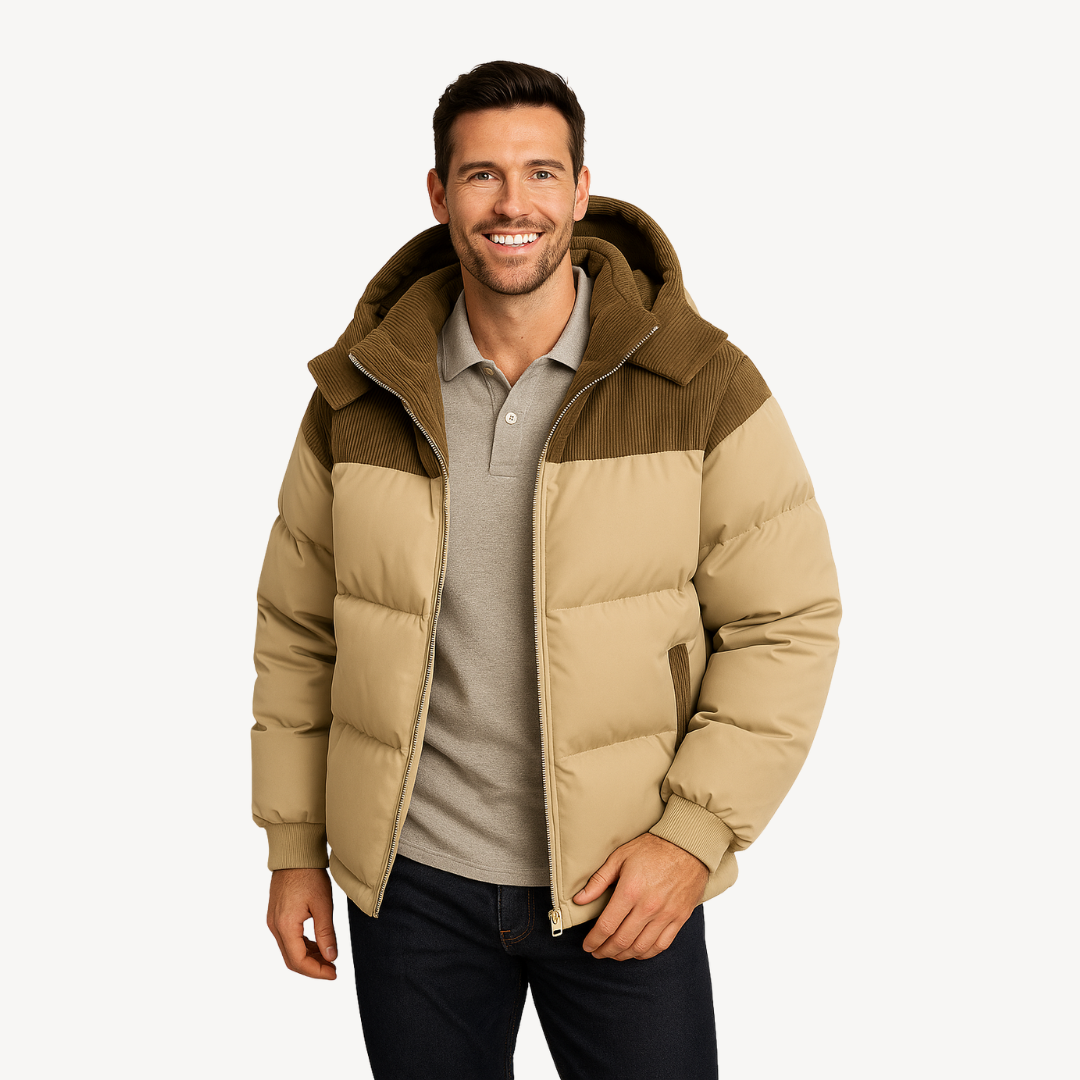 Herren Pufferjacke mit Corduroy-Kapuze – Bequem und Modisch