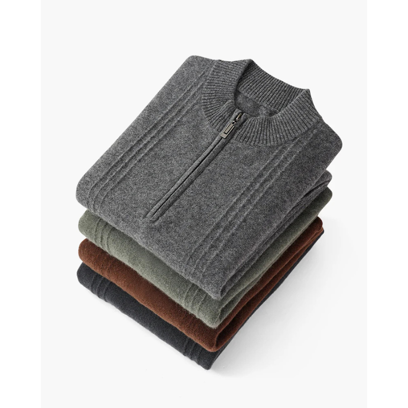 100% Kaschmir Gerippter Half-Zip Pullover
