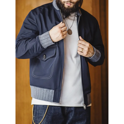 Herren Bomberjacke – Marineblau mit Kontrastbündchen