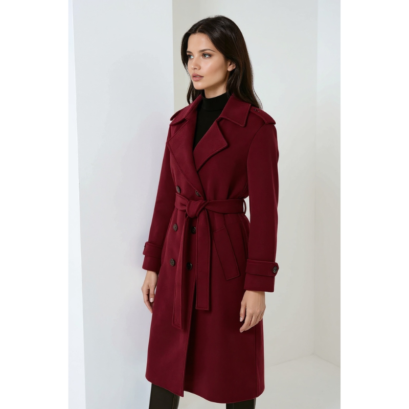 Serena Burgunder Damen Winterjacke – Inklusive Gürtel