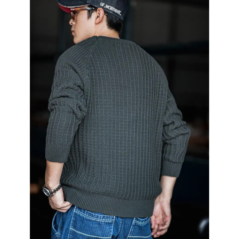 Dunkelgrauer Rundhals-Ripp-Pullover