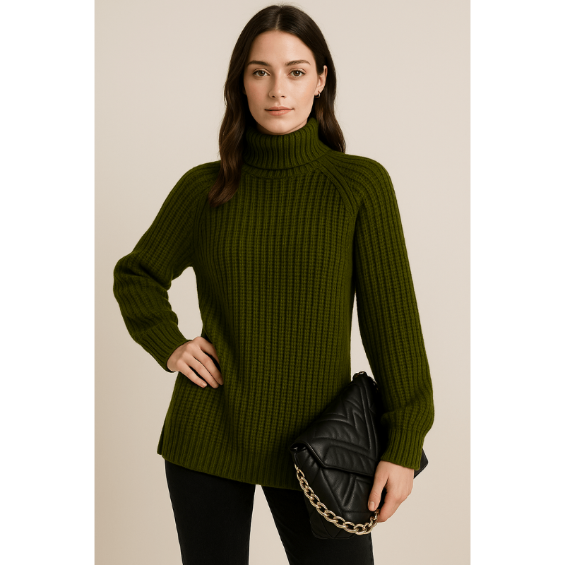 Elsie Rippstrickpullover – Damenpullover mit Hohem Kragen und Seitenschlitzen