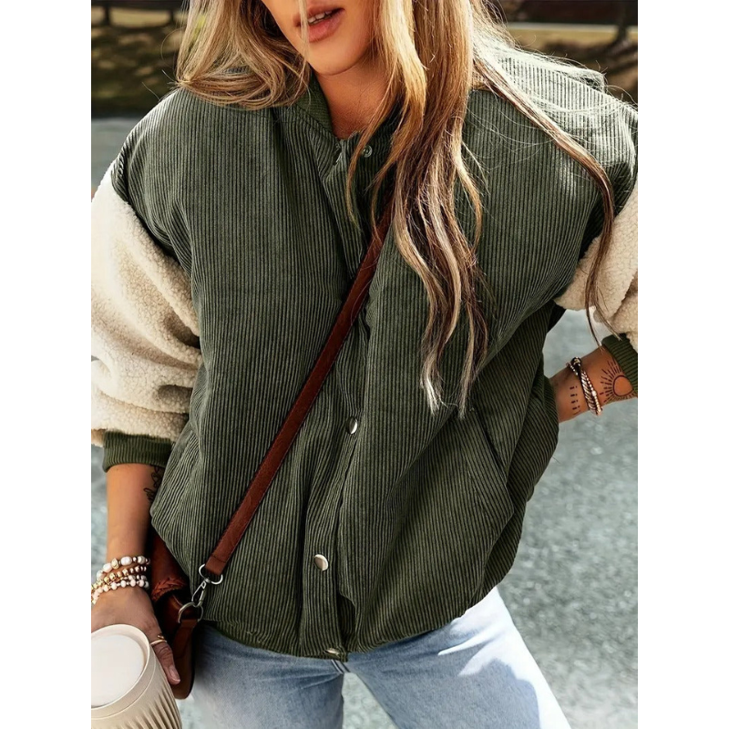 Rosa – Damen Bomberjacke mit Ripp-Details und Druckknopfverschluss