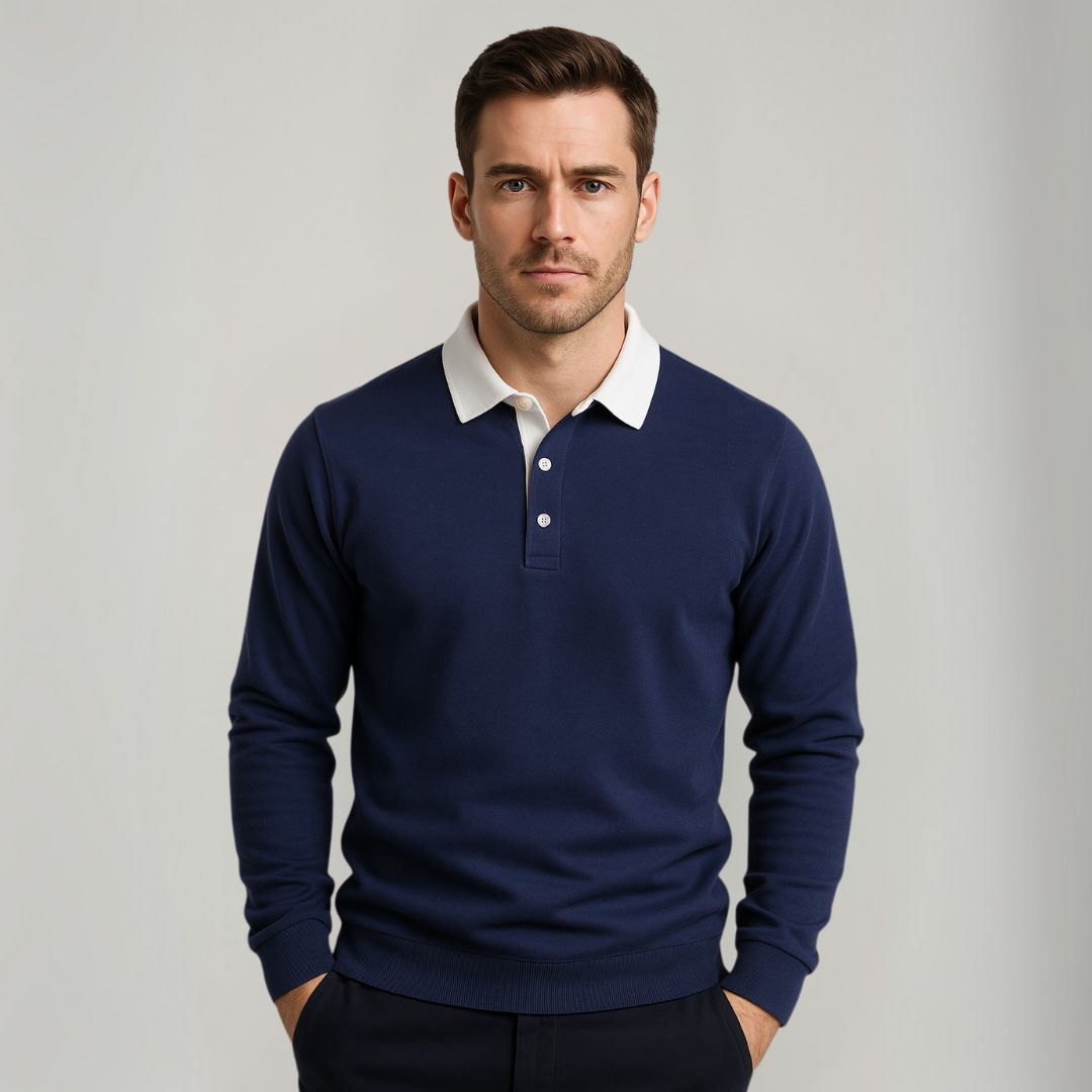 Herren Langarm Polo Pullover – 100% Baumwolle