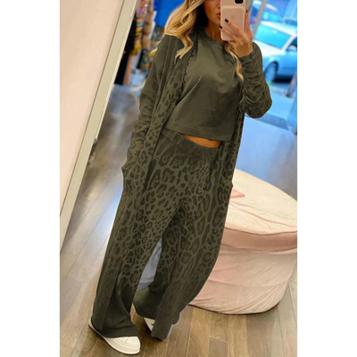 Leopardenprint Damen-Set – Ärmelloses Oberteil und Weite Hose