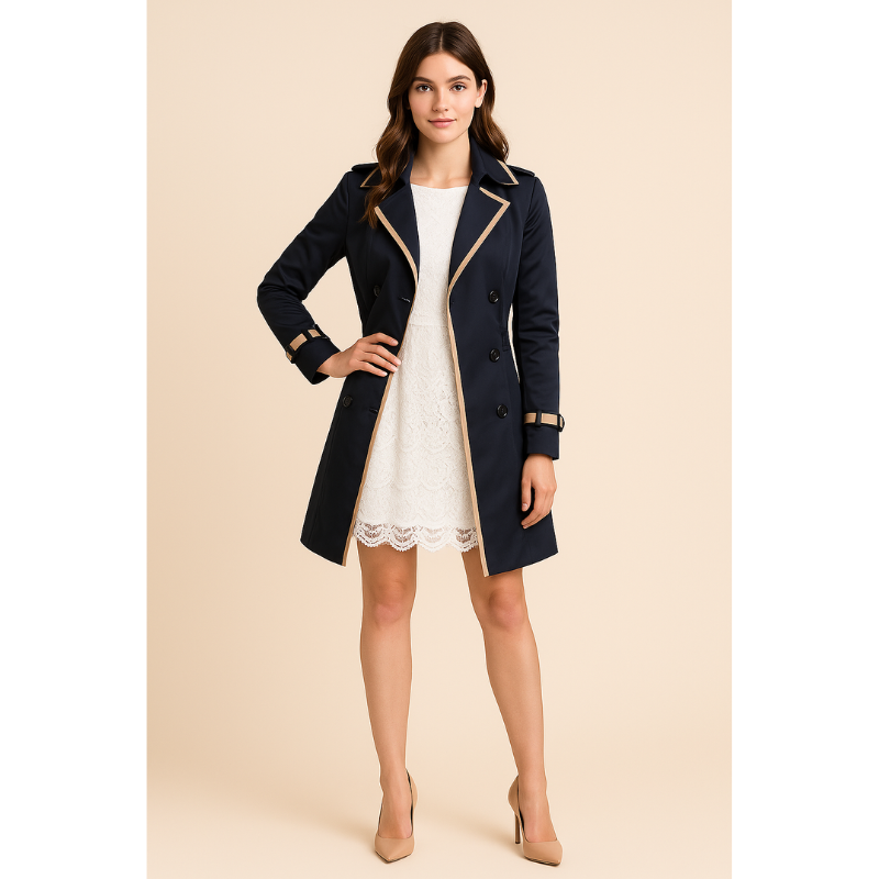 Roma Classic Damen Trenchcoat – Doppelter Knopfverschluss mit Taillengürtel
