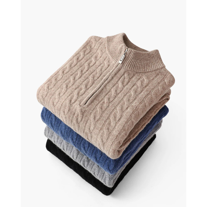 100% Kaschmir Gewebter Halbzip-Pullover