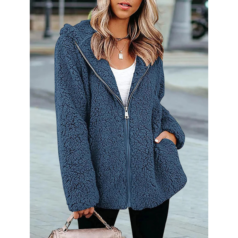 Blauer Teddy-Weste mit Kapuze