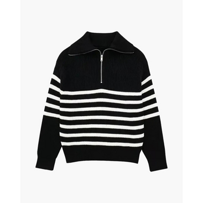 Gestreifter Strick-Pullover mit Reißverschluss