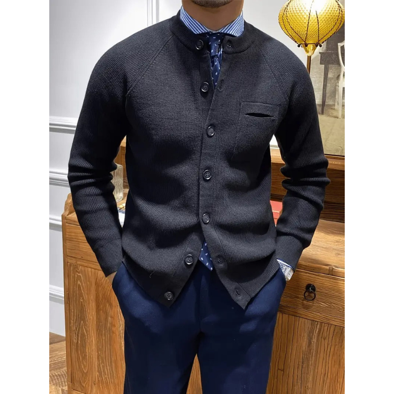 Herren Cardigan – Rippstrick mit Rundhalsausschnitt und Knopfverschluss