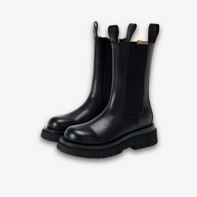 Damen Schwarze Chelsea Boots aus Leder – Chunky Sohle & Bequemer Slip-On Stil