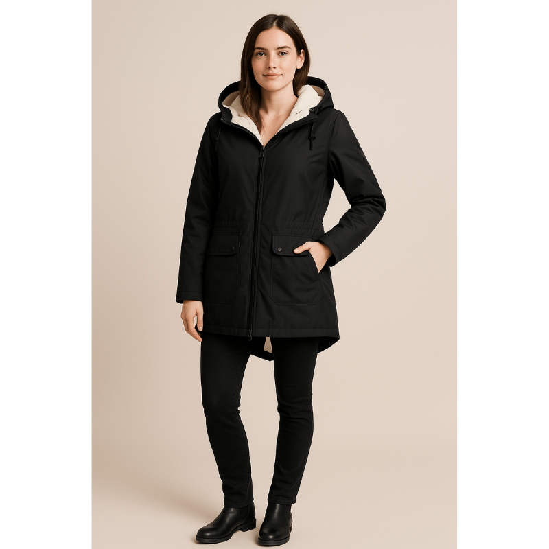 Amaya Wasserdichter Trenchcoat – Damenjacke mit Fleece-Futter und abnehmbarer Kapuze