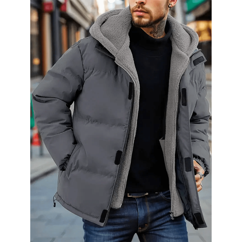 Herren Winterjacke mit Fleecekapuze – Warm und Wasserabweisend