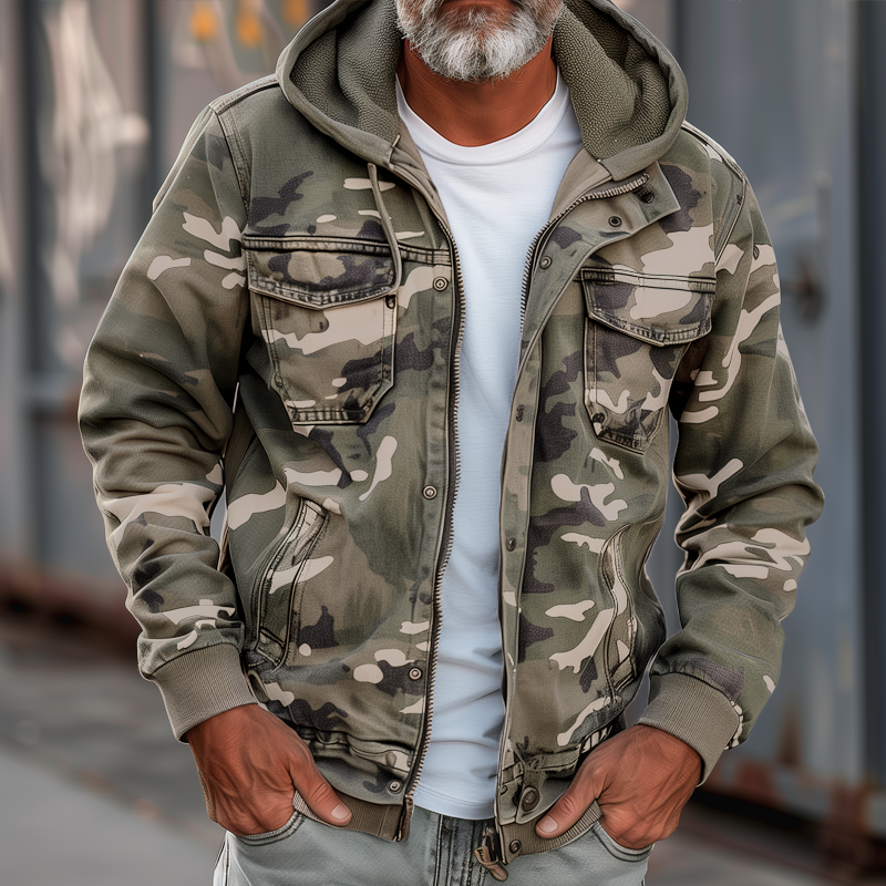 Camouflage Emiliano Cargo Jacket with Hood