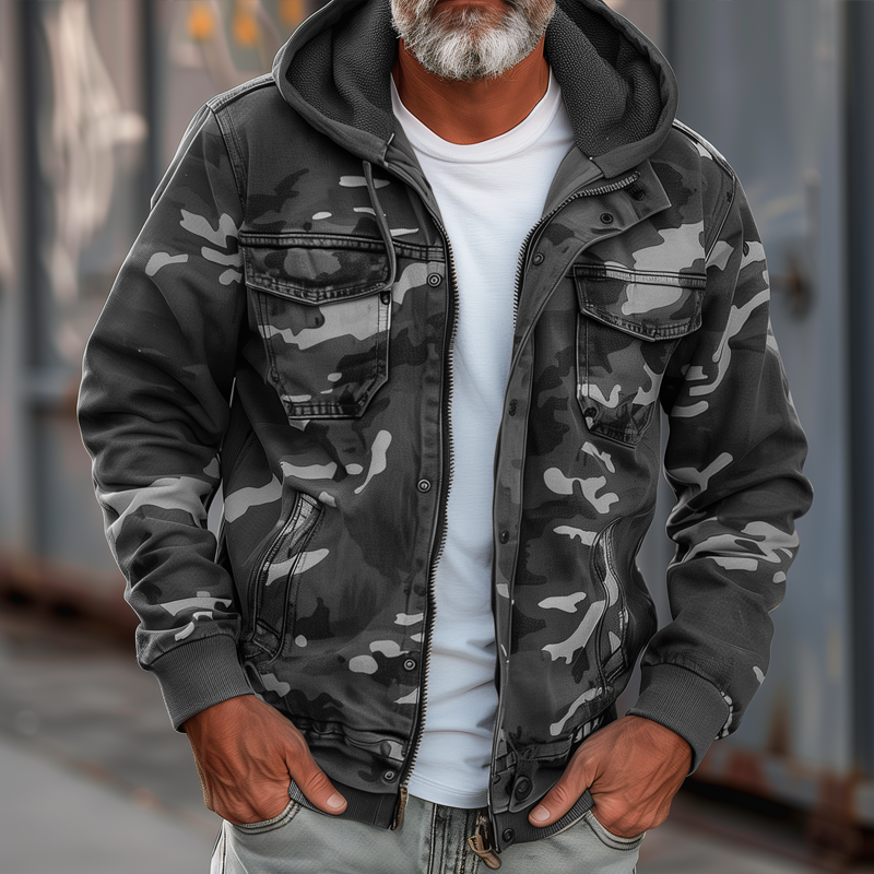 Camouflage Emiliano Cargo Jacket with Hood