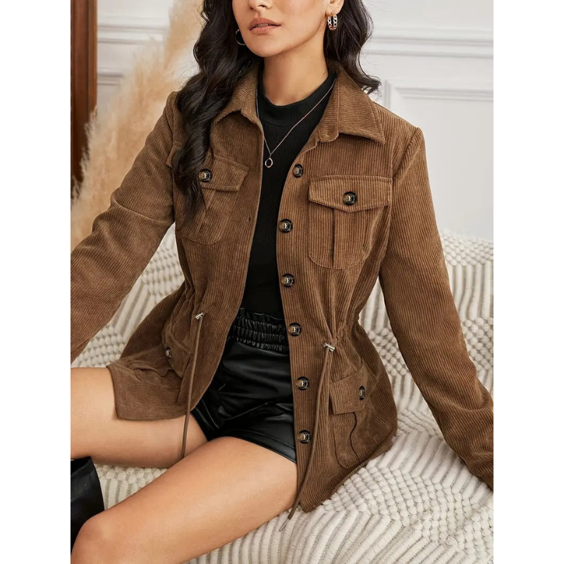 Braune Damen Corduroy-Jacke mit Gürtel