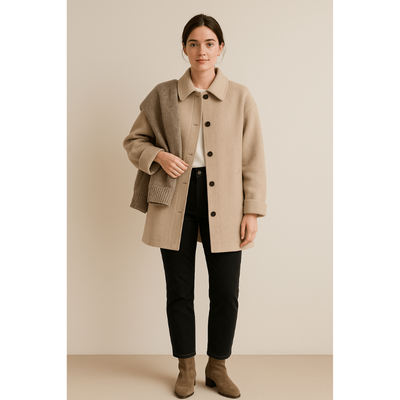 Mara Wollmischungs-Mantel – Stilvoller Damenmantel mit Knopfverschluss und praktischen Taschen