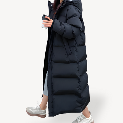 Damen Lange Kapuzen-Pufferjacke | Loravelle
