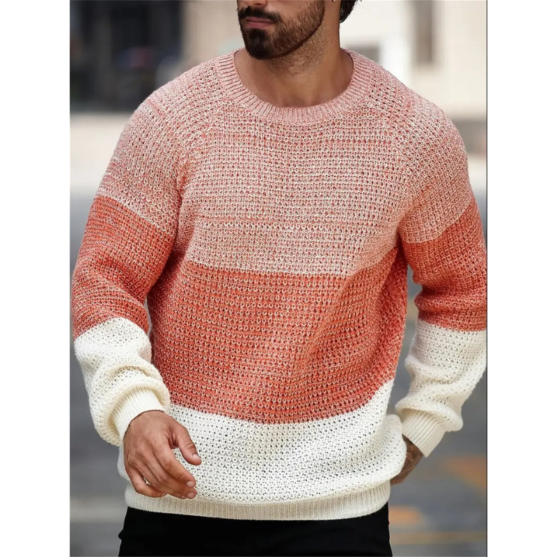 Herren Rundhals-Pullover – Gradient Mesh Strickdesign