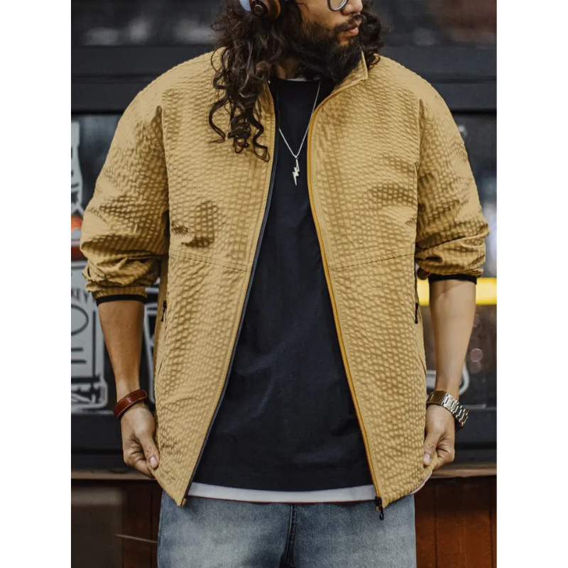 Herrenjacke mit Reißverschluss – Hoher Kragen und Karomuster