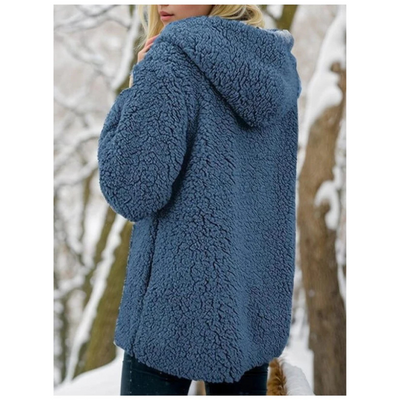 Blauer Teddy-Weste mit Kapuze