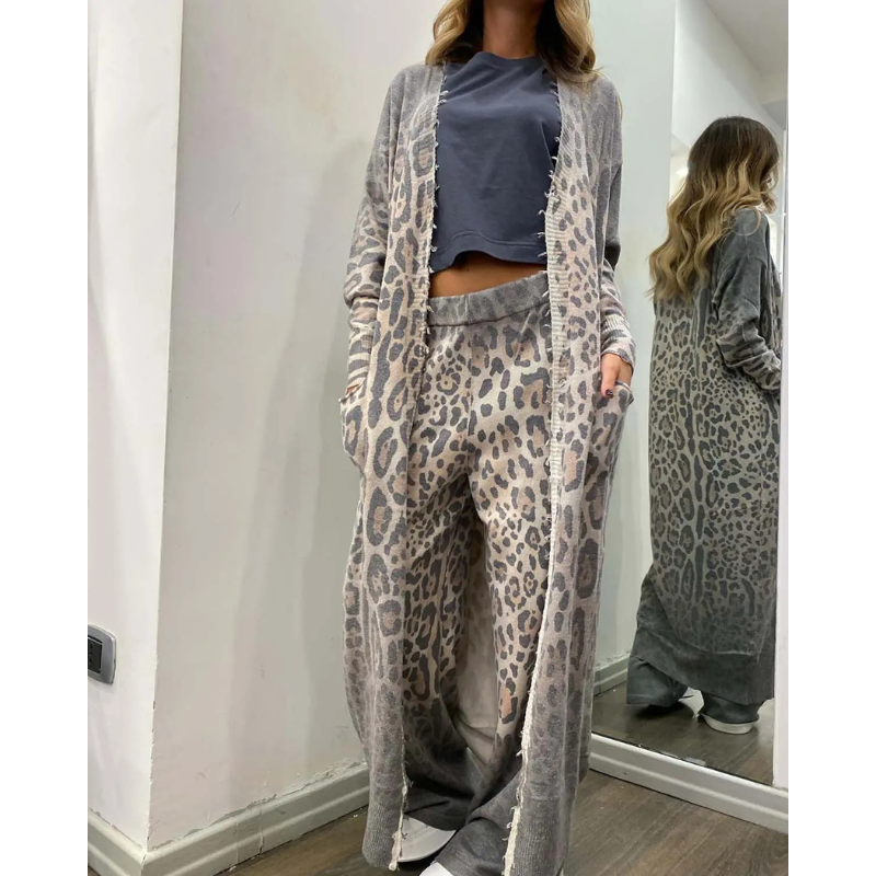 Leopardenprint Damen-Set – Ärmelloses Oberteil und Weite Hose