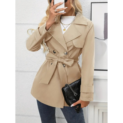 Khaki Doppelreiher Damen Trenchcoat mit Gürtel