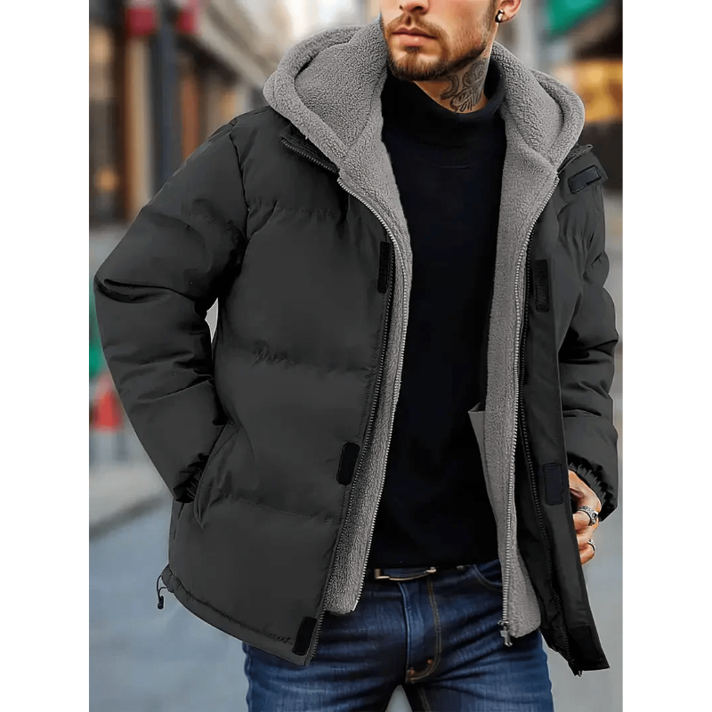 Herren Winterjacke mit Fleecekapuze – Warm und Wasserabweisend