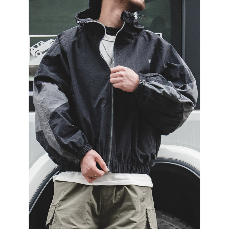 Herren Vintage Jacke – Farbblock-Design mit abnehmbarem Doppelreißverschluss