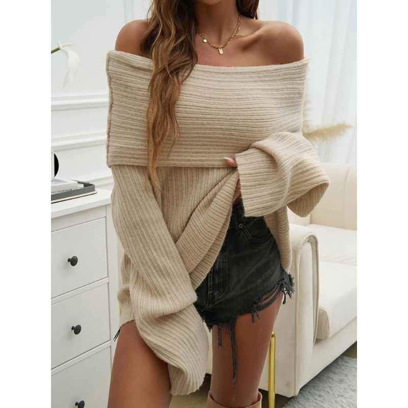 Off-Shoulder Strickpullover für Damen – Mit Rippenmuster
