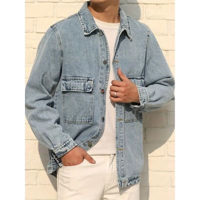 Herren Denimjacke – Hellblau mit Knopfverschluss