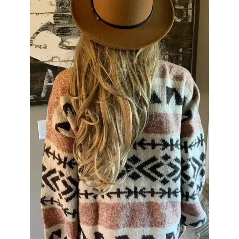 Bianca – Damen-Cardigan mit geometrischem Design und Puffärmeln