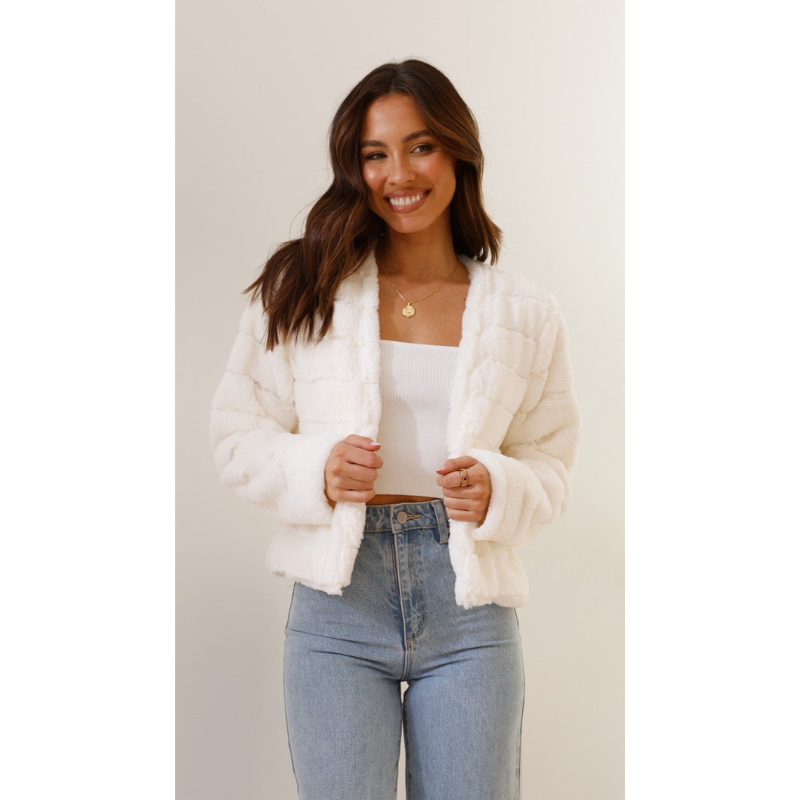 Chic Moderne Damenjacke aus Kunstfell – Luxuriöser Cropped-Stil