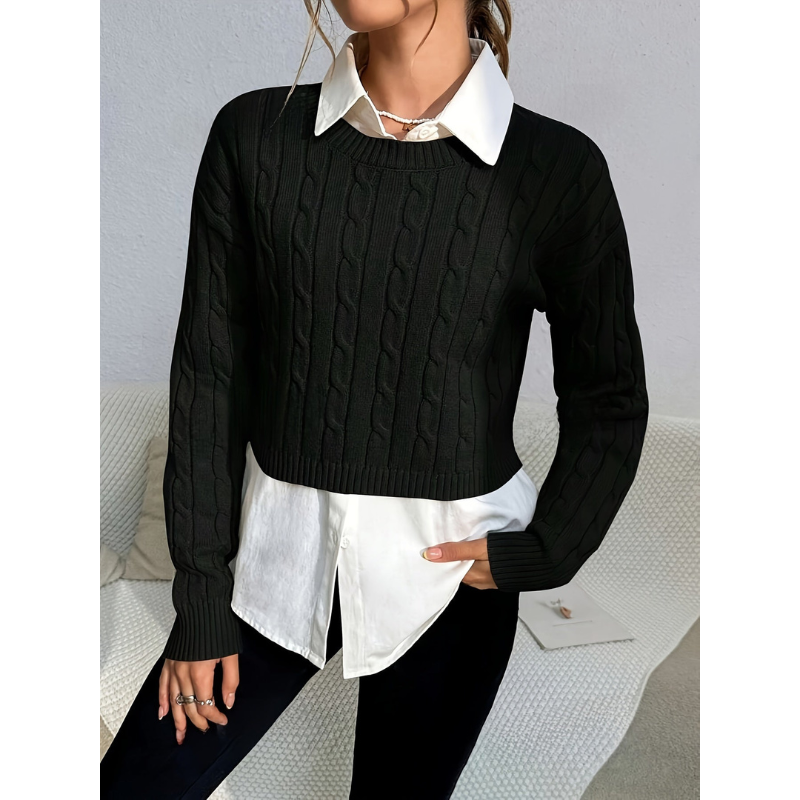 Frauen Kabelstrickpullover – Zeitloser Rundhalsausschnitt