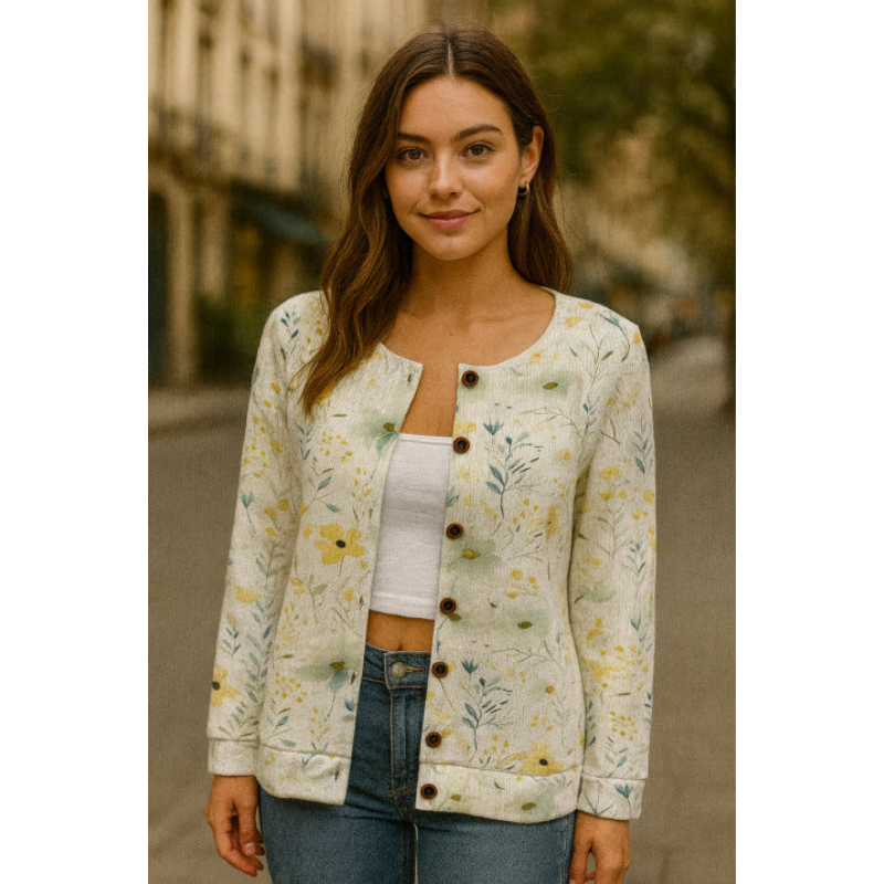 Elegante Damen Strickjacke mit zeitlosem Blumenmuster