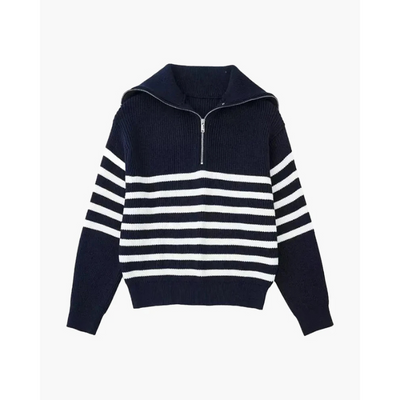 Gestreifter Strick-Pullover mit Reißverschluss