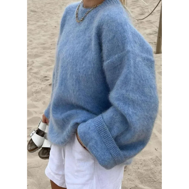 Eleganter Oversized Fuzzy Pullover mit Rundhalsausschnitt für Damen