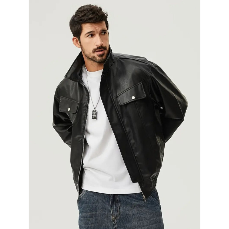 Herren Bikerjacke – Stilvoller Lederlook mit Reißverschluss