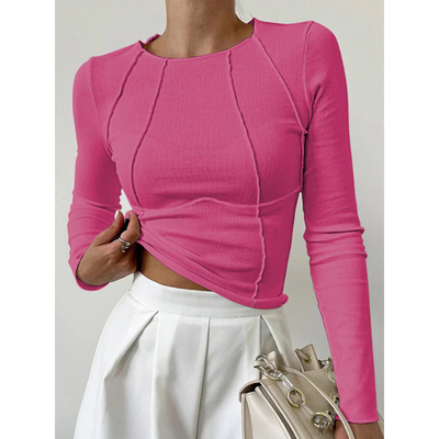 Claudia – Damen Langarmtop mit Rippstruktur