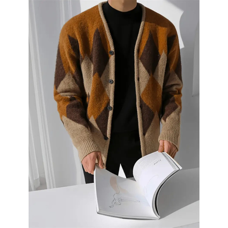 Herren Strickweste mit V-Ausschnitt und Diamantmuster