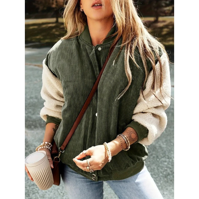 Rosa – Damen Bomberjacke mit Ripp-Details und Druckknopfverschluss