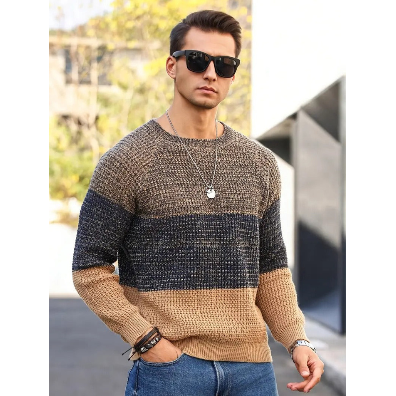 Herren Rundhals-Pullover – Gradient Mesh Strickdesign