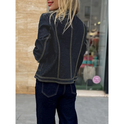 Dunkelblaue Damen-Jeansjacke mit Goldenen Akzenten