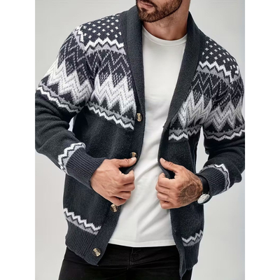 Herren Strickjacke mit Schalkragen – Geometrisches Muster
