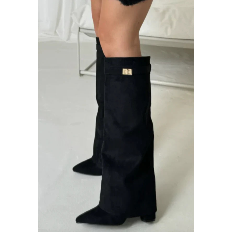 Elisara – Knielange Wildlederstiefel mit Unsichtbarem Keilabsatz