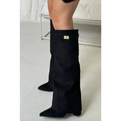 Elisara – Knielange Wildlederstiefel mit Unsichtbarem Keilabsatz