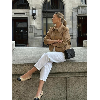 Damen Wildlederjacke mit Knopfverschluss – Camel